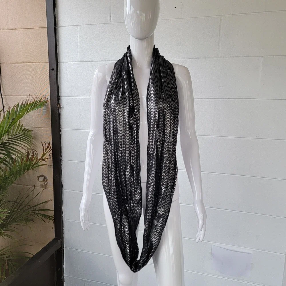 Black and Metallic Silver Infinity Scarf Unisex Large